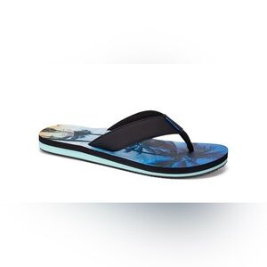 Blue Palm-Print Flip Flops